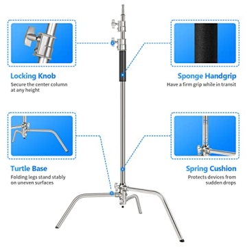 Stainless Steel Heavy Duty C Stand with Boom Arm for Photography