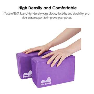 REEHUT (2-PC Yoga Blocks, 9"x6"x4" - High Density EVA Foam Blocks to Support and Deepen Poses, Improve Strength and Aid Balance and Flexibility - Lightweight, Odor Resistant(Purple)