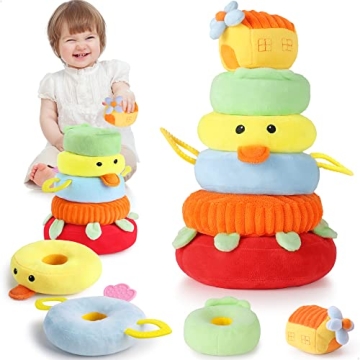 iPlay, iLearn Baby Plush Stacking Toys Set - Soft Sensory Development Rattles for Infants