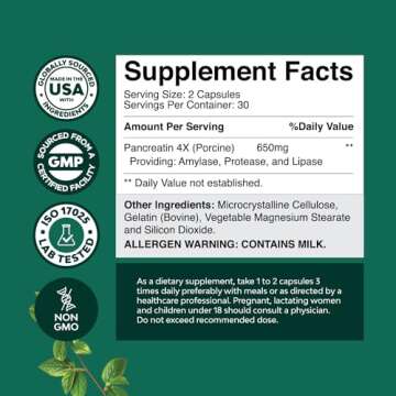 Pancreatin Digestive Enzymes Digestion for Gut Health - Pancreatic Digestive Enzymes for Women & Men...