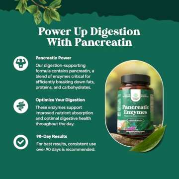 Pancreatin Digestive Enzymes Digestion for Gut Health - Pancreatic Digestive Enzymes for Women & Men with Protease, Lipase & Amylase - Bloating, Stomach Health, Fat, Carb & Protein - 60 Count