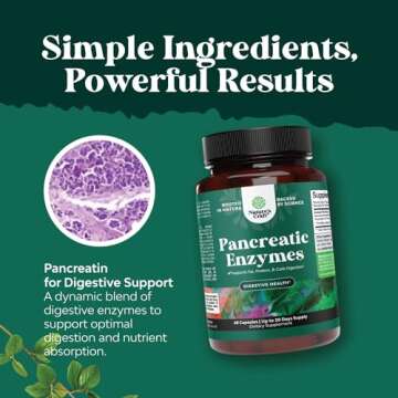 Pancreatin Digestive Enzymes Digestion for Gut Health - Pancreatic Digestive Enzymes for Women & Men with Protease, Lipase & Amylase - Bloating, Stomach Health, Fat, Carb & Protein - 60 Count