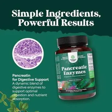 Pancreatin Digestive Enzymes Digestion for Gut Health - Pancreatic Digestive Enzymes for Women & Men with Protease, Lipase & Amylase - Bloating, Stomach Health, Fat, Carb & Protein - 60 Count