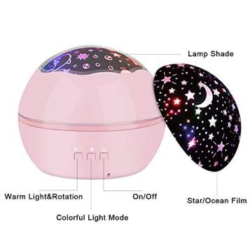 Kids Star Night Projector Lamp - Baby Nursery Night Light Desk Lamp with 8 Light Color USB 360 Degre...