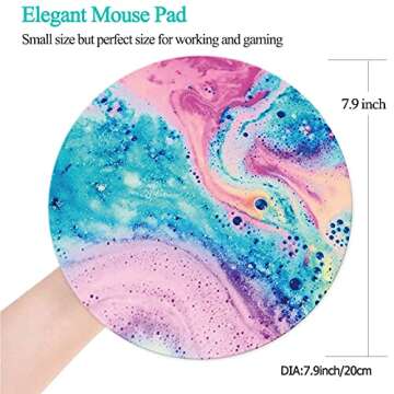 HEVITDA Mouse Pad, Non-Slip Rubber Base Mousepad with Stitched Edge, Gaming Round Mouse Pads, Waterproof Office Mouse Pad, Small Size 7.87 x 7.87 Inch (Pink Blue Art)