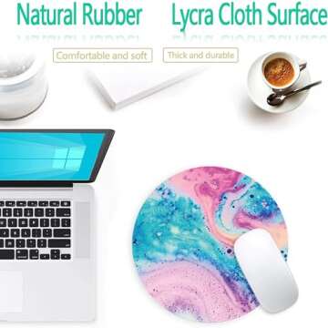 HEVITDA Mouse Pad, Non-Slip Rubber Base Mousepad with Stitched Edge, Gaming Round Mouse Pads, Waterproof Office Mouse Pad, Small Size 7.87 x 7.87 Inch (Pink Blue Art)
