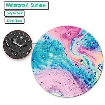 HEVITDA Mouse Pad, Non-Slip Rubber Base Mousepad with Stitched Edge, Gaming Round Mouse Pads, Waterproof Office Mouse Pad, Small Size 7.87 x 7.87 Inch (Pink Blue Art)