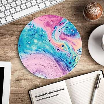 HEVITDA Mouse Pad, Non-Slip Rubber Base Mousepad with Stitched Edge, Gaming Round Mouse Pads, Waterproof Office Mouse Pad, Small Size 7.87 x 7.87 Inch (Pink Blue Art)
