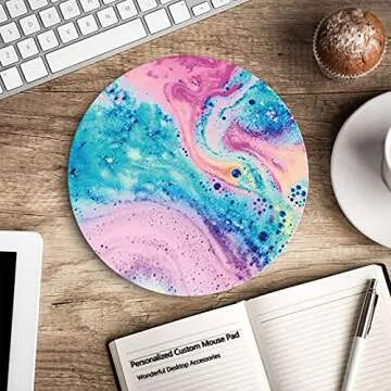 HEVITDA Mouse Pad, Non-Slip Rubber Base Mousepad with Stitched Edge, Gaming Round Mouse Pads, Waterproof Office Mouse Pad, Small Size 7.87 x 7.87 Inch (Pink Blue Art)
