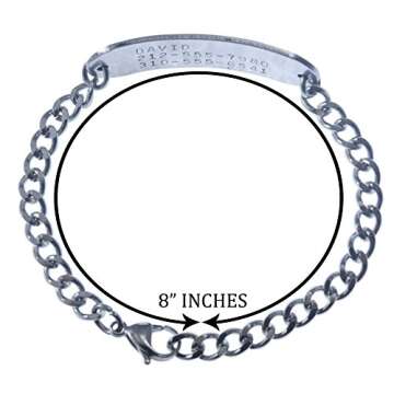 Deep Stamped Customizable, Autism Medical Alert Bracelet, Stainless Steel, 8" (Includes Free Engraving)