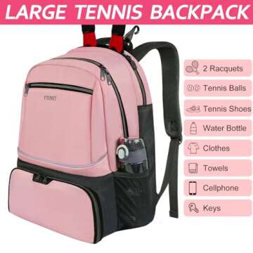 Ytonet Tennis Bag Tennis Backpack for Women Men 2 Rackets with Insulated Pocket Ventilated Shoe Compartment