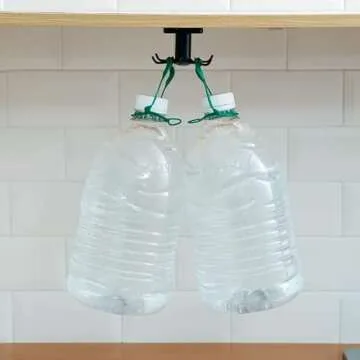 EigPluy 2pcs Under Cabinet Kitchen Utensil Hooks,360° Rotating Drilling Free Adhesive Utensils Hanging Rack for Tools/Towel/Knife (Black)