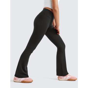 CRZ YOGA Girls Butterluxe Crossover Flare Leggings - Kids High Waist V Cross Bell Bottoms Bootcut Lounge Active Yoga Pants Black Medium