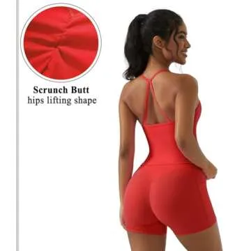 OMKAGI 2 Piece Workout Sets for Women Padded Sports Bra Tank Booty Gym Shorts with Pockets(XS,284-Red)