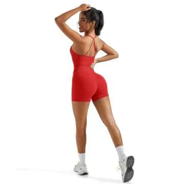 OMKAGI 2 Piece Workout Sets for Women Padded Sports Bra Tank Booty Gym Shorts with Pockets(XS,284-Red)