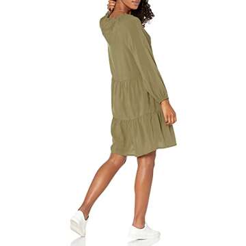 The Drop Women's @caralynmirand Ruffle Neck Tiered Mini Dress, Olive, XS