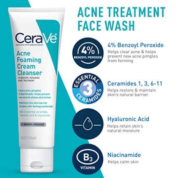 CeraVe Acne Skin Care Set, 5oz Acne Foaming Cream Cleanser + 1oz Resurfacing Retinol Serum + 2oz AM Facial Moisturizing Lotion with SPF 30 + 2oz PM Facial Moisturizing Lotion