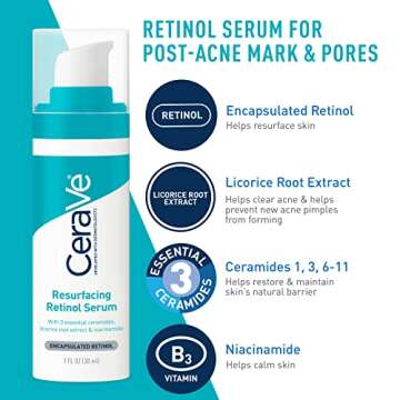 CeraVe Acne Skin Care Set, 5oz Acne Foaming Cream Cleanser + 1oz Resurfacing Retinol Serum + 2oz AM Facial Moisturizing Lotion with SPF 30 + 2oz PM Facial Moisturizing Lotion