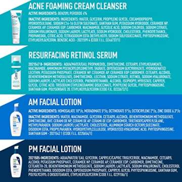 CeraVe Acne Skin Care Set, 5oz Acne Foaming Cream Cleanser + 1oz Resurfacing Retinol Serum + 2oz AM Facial Moisturizing Lotion with SPF 30 + 2oz PM Facial Moisturizing Lotion