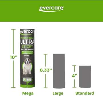 Evercare 10” Mega All-Purpose Pet Hair Lint Roller Refills, 3 Pack, 50 Sheets Each – Sticky Roller for Pet Hair, Cat & Dog Hair Remover, Lint Remover, Pet Hair Remover for Furniture, Clothing & Cars
