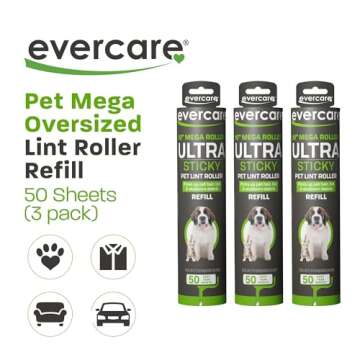 Evercare 10” Mega All-Purpose Pet Hair Lint Roller Refills, 3 Pack, 50 Sheets Each – Sticky Roller for Pet Hair, Cat & Dog Hair Remover, Lint Remover, Pet Hair Remover for Furniture, Clothing & Cars