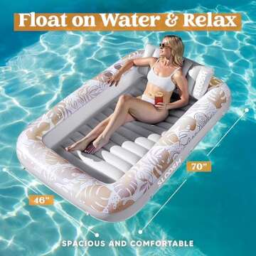 SLOOSH Inflatable Tanning Pool Lounger Float, 70" x 46" Pool Floats Adult with Pillow, 4 in 1 Suntan...