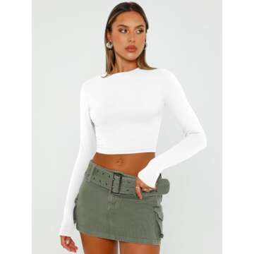 Trendy Queen Womens Long Sleeve Crop Tops Basic Slim Fitted Shirts Casual Fashion 2025 Going Out Y2k...