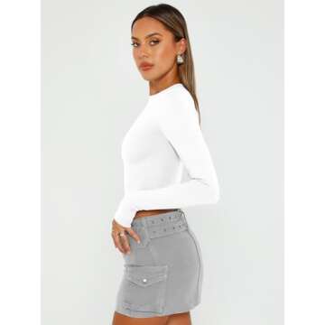 Trendy Queen Womens Long Sleeve Crop Tops Basic Slim Fitted Shirts Casual Fashion 2025 Going Out Y2k Tops Teen Girl Clothes White XL