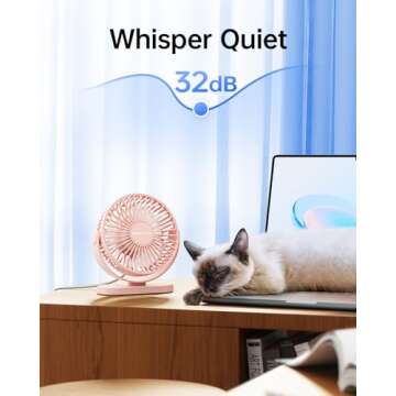 SWEETFULL USB Desk Fan Small Quiet - 3 Speeds Mini Personal Portable Fan 360° Rotation Adjustable, 5 Inch Office Table Cooling Gadgets on Desktop (Pink)