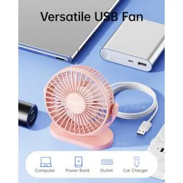 SWEETFULL USB Desk Fan Quiet 3 Speeds Mini Portable Fan