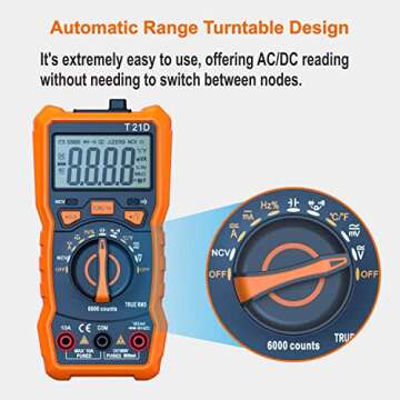 Auto-Ranging Digital Multimeter, TRMS 6000 Counts AC DC Voltmeter Ohm Volt Amp Meter, Electrical Mul...