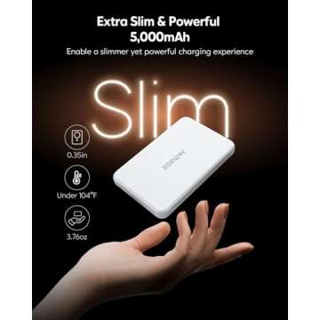 PAMBEE 0.3" Ultra Slim for MagSafe Battery Pack, 5,000mAh Qi2 Certified 15W Ultra-Fast Magnetic Power Bank, All Alloy Wireless Portable Charger for iPhone 16/15/14/13/12, Travel Essentials