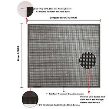 Tentproinc RV Awning Sun Shade Screen 9' X 10' 3'' (Fit for 11' Awning) Mesh Sunshade for RV Awning Sunscreen Block UV Glare Motorhome Camping Trailer Awning Screenshade - 3 Year Warranty (Black)