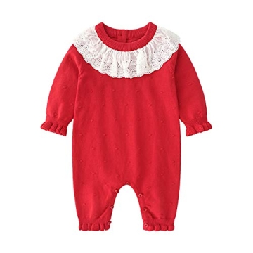 Auro Mesa Infant Baby Girls Knit Sweater Romper Princess Ruffles Collar Outfits Jumper Longsleeve Thick One Piece Clothes