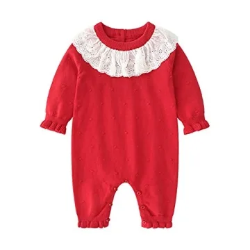 Auro Mesa Infant Baby Girls Knit Sweater Romper Princess Ruffles Collar Outfits Jumper Longsleeve Thick One Piece Clothes