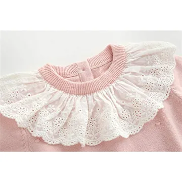 Auro Mesa Infant Baby Girls Knit Sweater Romper Princess Ruffles Collar Outfits Jumper Longsleeve Thick One Piece Clothes