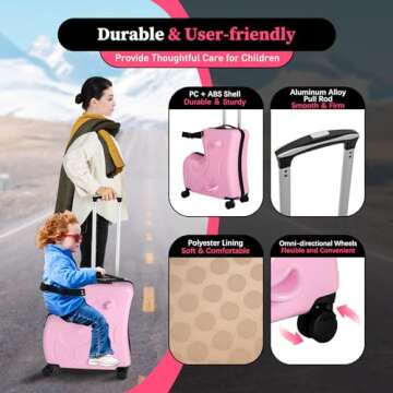 Kid's 20" Ride-on Travel Suitcase with Lock in Pink