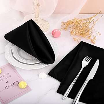 ANECO 16 Pack Square Satin Napkin Bright Silk Table Napkin Soft Smooth Fabric Table Napkin for Wedding Banquet Party Decoration, Black, 17 x 17 Inch