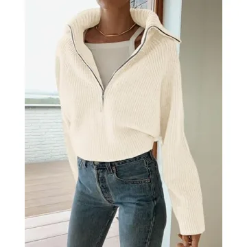 BTFBM Women’s Soft Ribbed Knit Half Zip Pullover Sweater