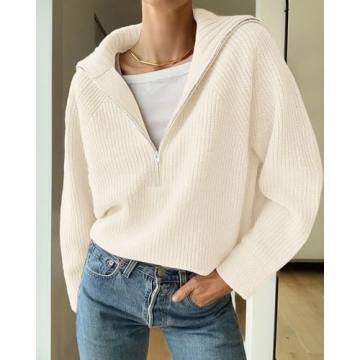 BTFBM Women’s Soft Ribbed Knit Half Zip Pullover Sweater