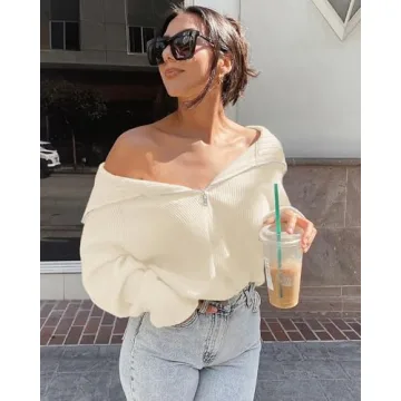 BTFBM Women’s Soft Ribbed Knit Half Zip Pullover Sweater