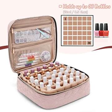 Yarwo Nail Polish Carrying Bag Holds 36 Bottles (15ml/0.5 fl.oz), Travel Storage Organizer for Nail Polish and Manicure Accessories, Dusty Rose (Bag Only)