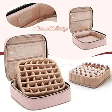 Yarwo Nail Polish Carrying Bag Holds 36 Bottles (15ml/0.5 fl.oz), Travel Storage Organizer for Nail Polish and Manicure Accessories, Dusty Rose (Bag Only)