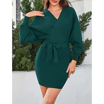 Elegant Zonsaoja Women's Sweater Dress - Sexy V Neck Style