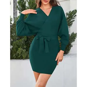 Elegant Zonsaoja Women's Sweater Dress - Sexy V Neck Style