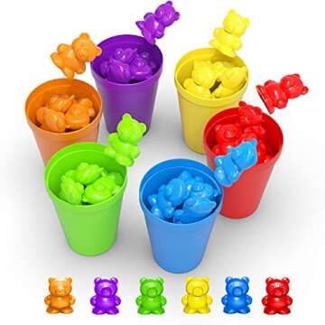 APOWUS Gleeporte Colorful Counting Bears with Coordinated Sorting Cups | Montessori Sorting and Counting Toy | Educational for Toddlers and Children (67 Pcs Set) | 60 Bears | 6 Cups | Storage Bag