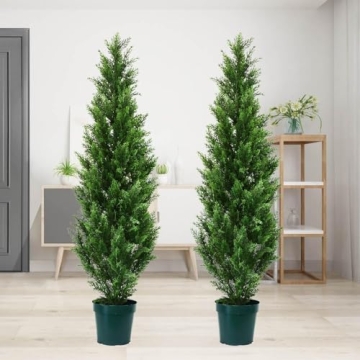 Pre-Potted 4' Artificial Cedar Topiary Outdoor Indoor Tree (Pack of 2)