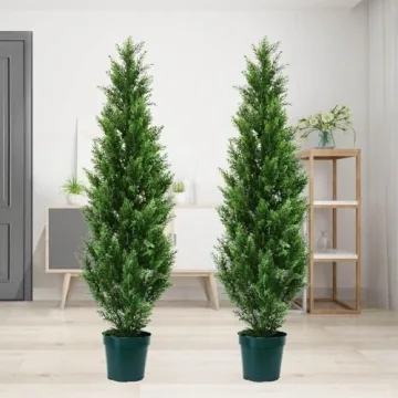 Pre-Potted 4' Artificial Cedar Topiary Outdoor Indoor Tree (Pack of 2)