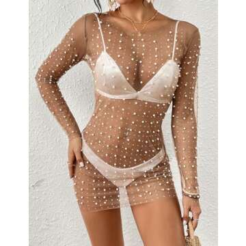 Bsubseach Sheer Swimsuit Cover Up with Rhinestones