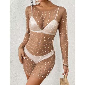 Bsubseach Sheer Swimsuit Cover Up with Rhinestones